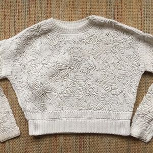 Floral Crochet chunky knit white sweater Small